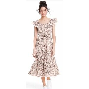 Rixo for Target Brown Floral Ruffle Midi 100% Cotton Dress Plus Size 2X Clip Dot
